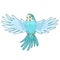 Blue budgie in flight isolated on white background. Vector graphics