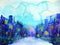 Blue building city urban and sky background watercolor painting