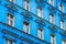 Blue building facade , restored facade in Berlin