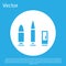 Blue Bullet and cartridge icon isolated on blue background. White circle button. Vector