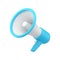 Blue bullhorn loudspeaker news broadcasting speech promo public announce realistic 3d icon vector