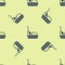 Blue Bumper car icon isolated seamless pattern on yellow background. Amusement park. Childrens entertainment playground