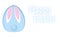 Blue bunny bottom on white background with text Happy Easter
