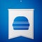 Blue Burger icon isolated on blue background. Hamburger icon. Cheeseburger sandwich sign. Fast food menu. White pennant