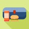 Blue burger lunchbox icon, flat style