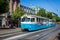 Blue, bus, city, coach, electric, Goteborg, Gothenburg, lines, overhead cables, passengers, People, Railway, railway lines, Statio