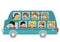 Blue bus with people, funny vector illustration