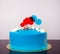 Blue buttercream Birthday cake with colorful lollipops