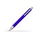 Blue button ballpoint vector pen writes at an angle of 45 degrees