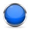 Blue button with chrome frame. Round glass shiny 3d icon