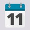 Blue Calendar icon with long shadow - number 11