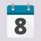 Blue Calendar icon with long shadow - number 8