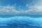 Blue calm sea landscape background with clouds, seascape ocean horizon, generated ai