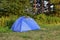 Blue camping tent for three people