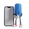 blue can of soft drink cartoon character Typing Message on the Smartphone