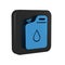 Blue Canister for gasoline icon isolated on transparent background. Diesel gas icon. Black square button.
