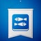 Blue Canned fish icon isolated on blue background. White pennant template. Vector