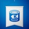 Blue Canned fish icon isolated on blue background. White pennant template. Vector