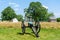 Blue cannon positioned around residential houses