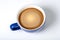 A blue cappuccino isolated at the white background. A coffee cup