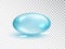 Blue Capsule. Oval bubble isolated on transparent background. Cosmetic oil capsule of vitamins and minerals. Vector