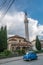 Blue car in front of Mosque in Ohrid