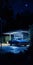 Blue Car Parked At Night: Meticulous Photorealistic Still Life