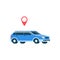 Blue car with red GPS location tracker icon above it.
