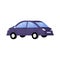 Blue car side view. Parking auto, road vehicle profile. Urban wheel transport for driver job. City automobile model with