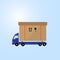 Blue car truck carry fragile box icon