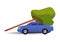 Blue car under fallen tree flat style, vector illustration