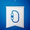 Blue Carabiner icon isolated on blue background. Extreme sport. Sport equipment. White pennant template. Vector