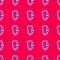 Blue Carabiner icon isolated seamless pattern on red background. Extreme sport. Sport equipment. Vector
