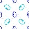 Blue Carabiner icon isolated seamless pattern on white background. Extreme sport. Sport equipment. Vector