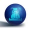 Blue Cargo ship icon isolated on white background. Blue circle button. Vector