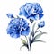 Blue Carnation Flowers Watercolor Clipart - Tattoo Inspired Illustration