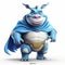 Blue Cartoon Creature With Cape: Photorealistic Renderings And Dynamic Line Work