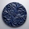 Blue Carved Circular Relief On White Surface - Realistic Detailed Rendering