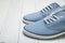 Blue casual urban sneakers. Copy space for text