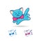 Blue cat or kitty icon with bow, line and flat style.