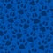 Blue cat paw prints seamless pattern background