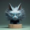 Blue Cat Sculpture: Aggressive Digital Illustration With Surreal Character Studies