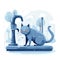 a blue cat sitting next to a faucet with water coming out of it\\\'s mouth and a spout of water coming out of it\\\'s mouth