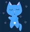 Blue cat is sleeping. White belly, pink paws. Funny kawaii kitten. Children s card. Cute cartoon vector character