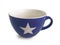 Blue ceramic cup with white painted star and white interior. Super large coffee, tea or soup ceramic cup, cereal mug cup, noodle