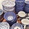 Blue ceramic plates and cups