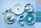 Blue ceramic tableware crockery. Color swatch