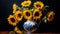 Blue Ceramic Vase With Sunflowers: A Playful Watercolor