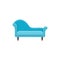 Blue chaise lounge sofa. Vector illustration. Flat icon of settee. Front view.