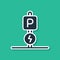 Blue Charging parking electric car icon isolated on green background. Vector